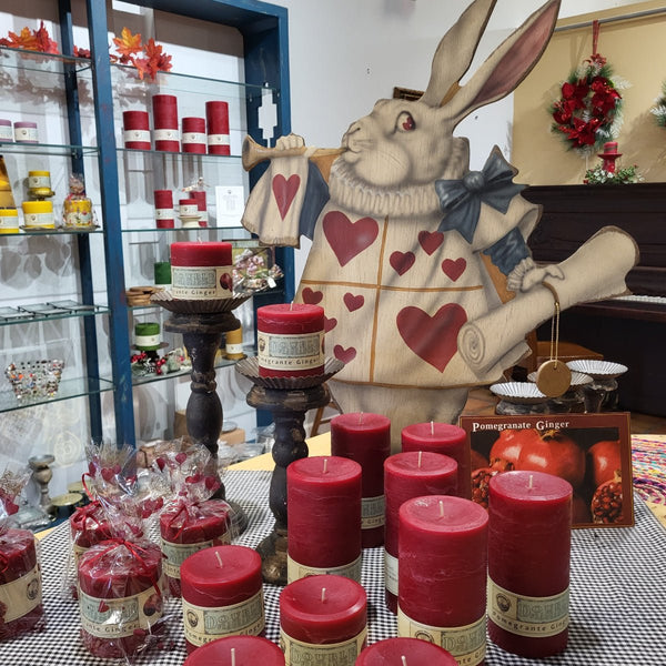 Pomegranate Ginger Scented Pillar Candle - Armadilla Wax Works Candle Store