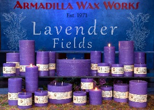 Lavender Fields Pillar Candles - Armadilla Wax Works Candle Factory Store