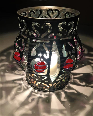 Cindy Wolf Hand cut Tin Luminaria with glass beads, MEDIUM - Armadilla Wax Works Candle Store