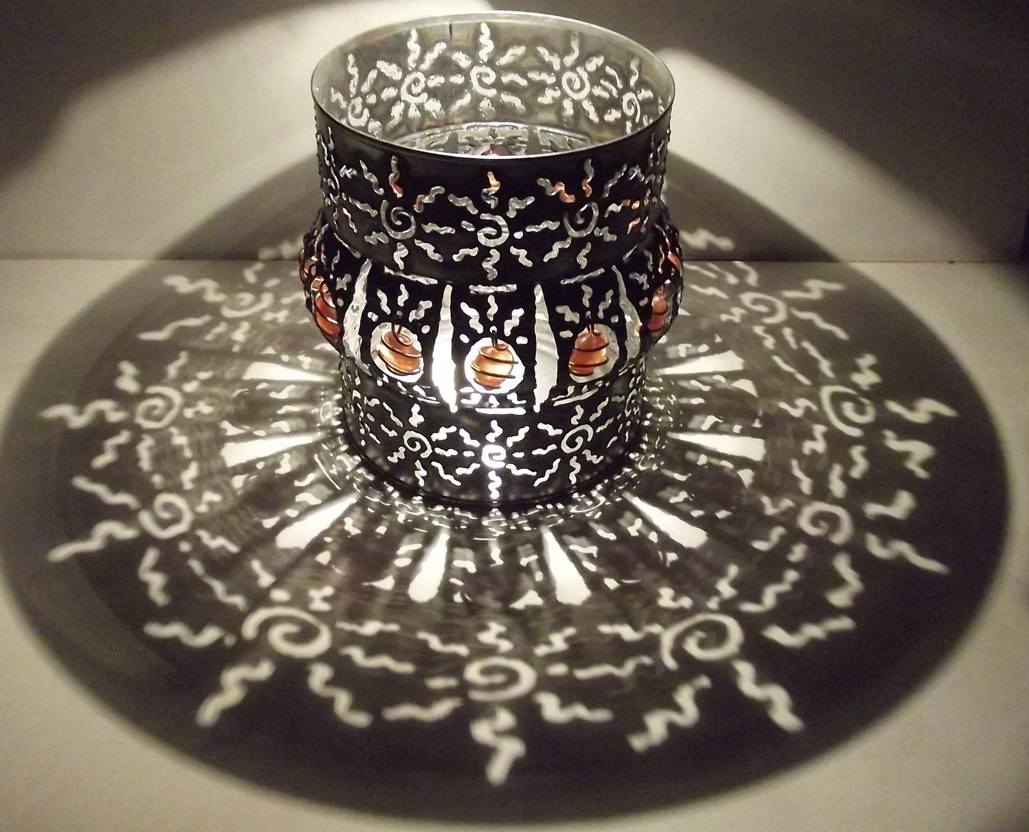 Cindy Wolf Hand cut Tin Luminaria with glass beads, MEDIUM - Armadilla Wax Works Candle Store