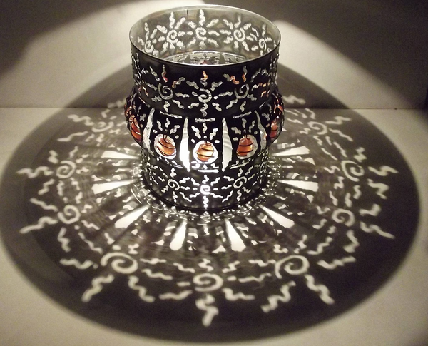 Cindy Wolf Hand cut Tin Luminaria with glass beads, SMALL. - Armadilla Wax Works Candle Store