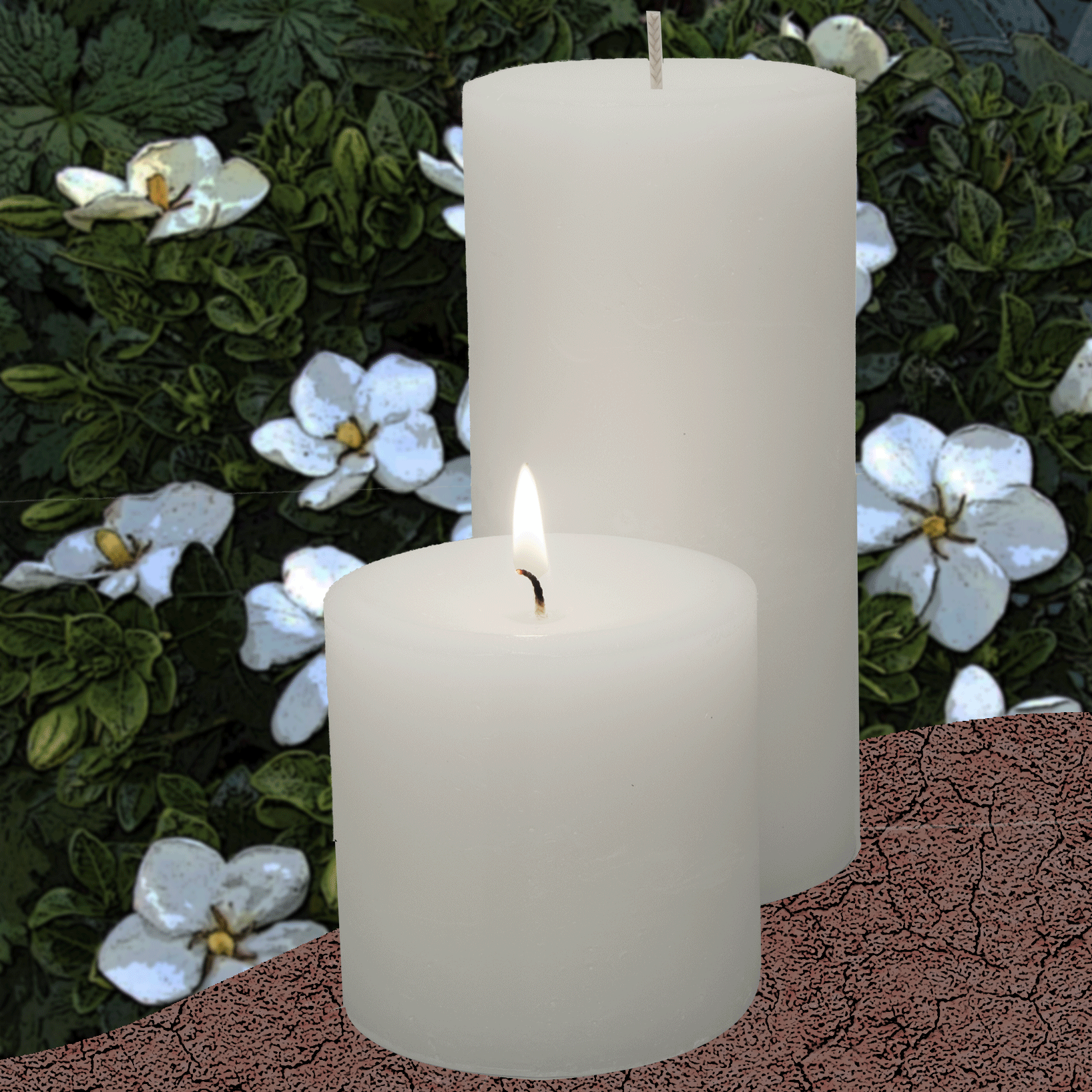 Gardenia Flower Pillar Candle - Armadilla Wax Works Candle Factory Store