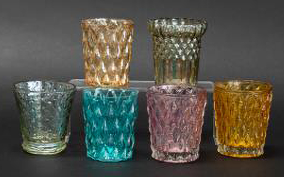 Votive glass assorted colors and patterns - Armadilla Wax Works Candle Factory Store