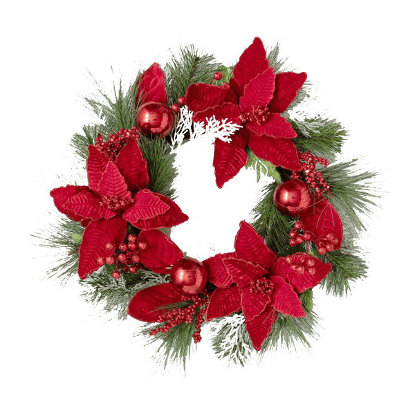 Poinsettia and Pine 24" Wreath - Armadilla Wax Works Candle Store